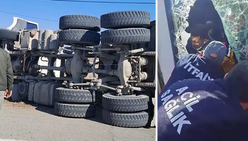 Virajı Alamayan Kamyon Devrildi, Olay Yerinde Feci Manzara!